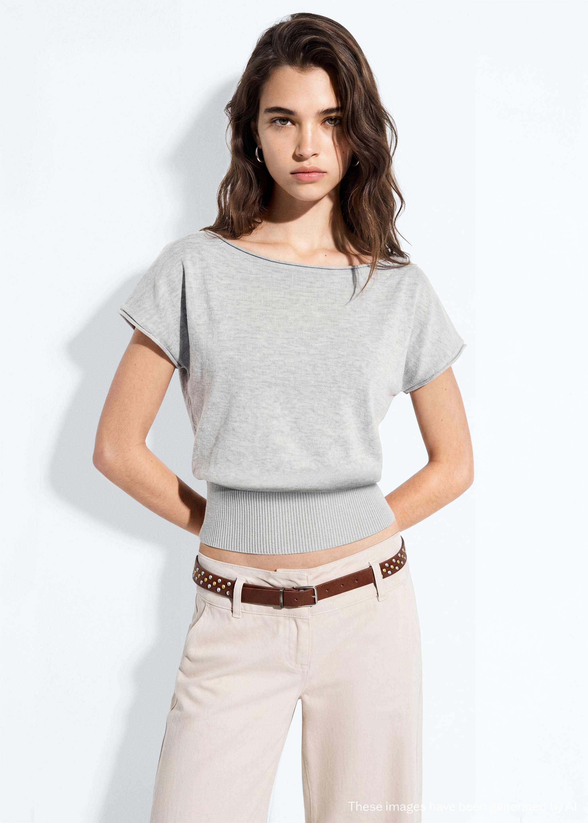 Short-sleeved knitted sweater - Medium plane