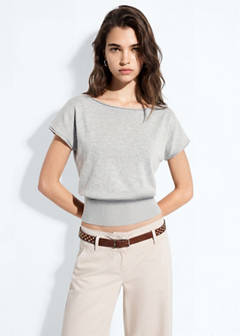 Short-sleeved knitted sweater — Medium Heather Grey 1