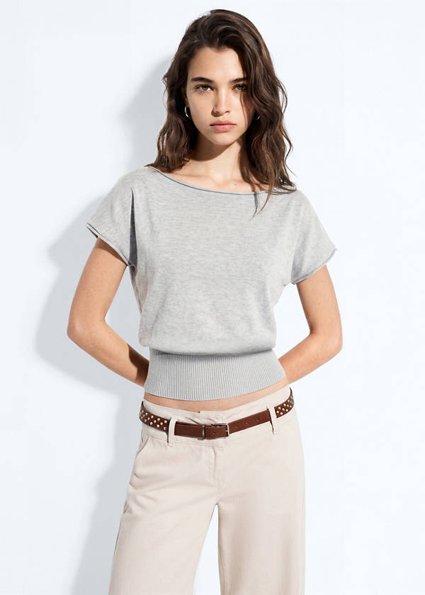 Short-sleeved knitted sweater — Medium Heather Grey