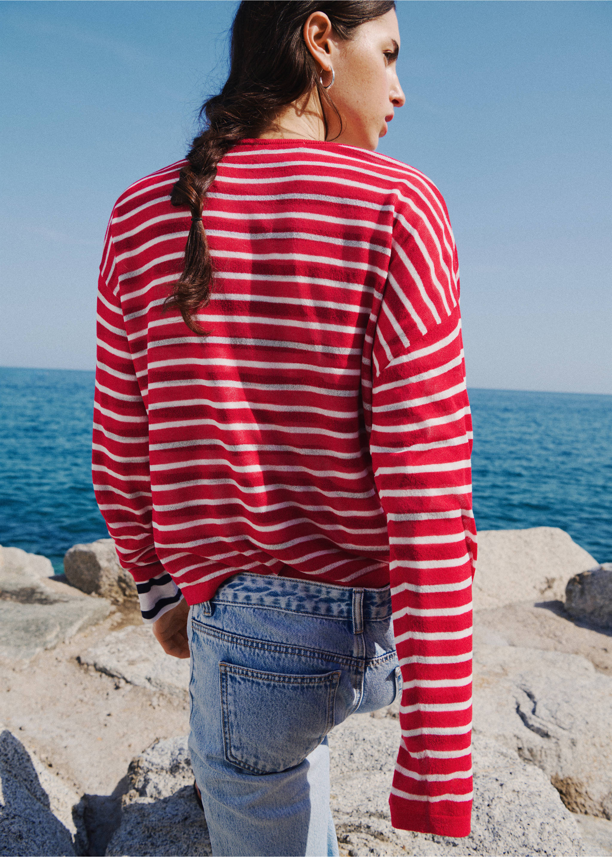 Striped fine knit sweater - Reverse of the article, Red. Ref: 37023292-00.