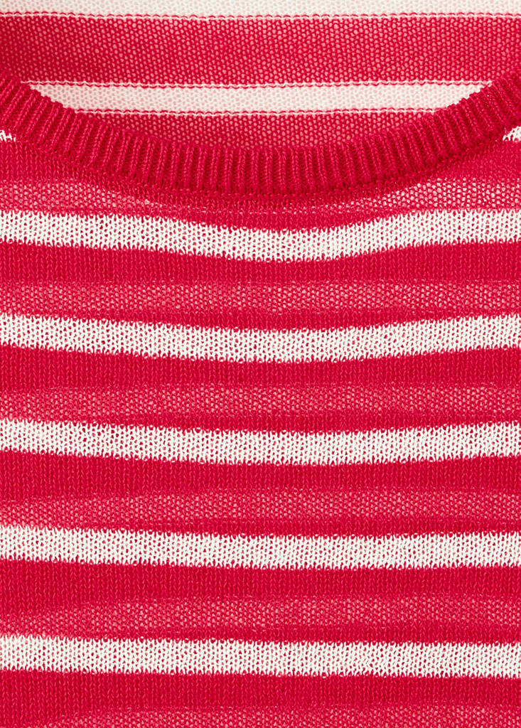 Striped fine knit sweater — Red
