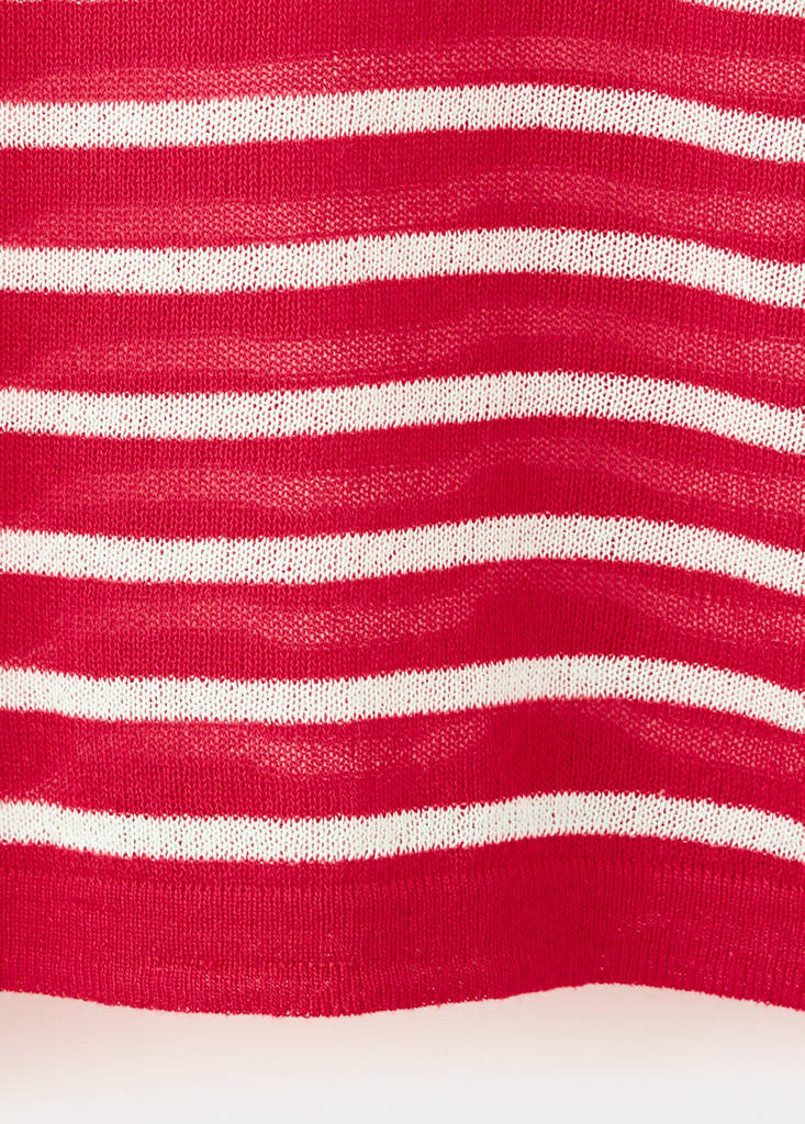 Striped fine knit sweater — Red