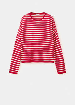 Striped fine knit sweater — Red 4