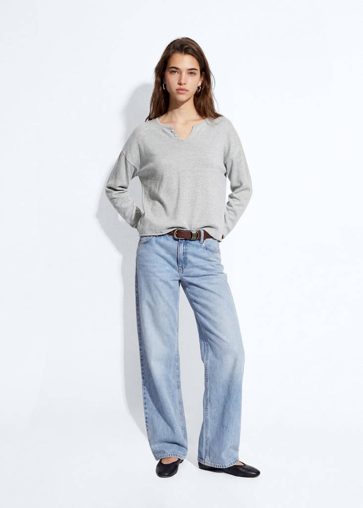 V-neck knit sweater — Medium Heather Grey