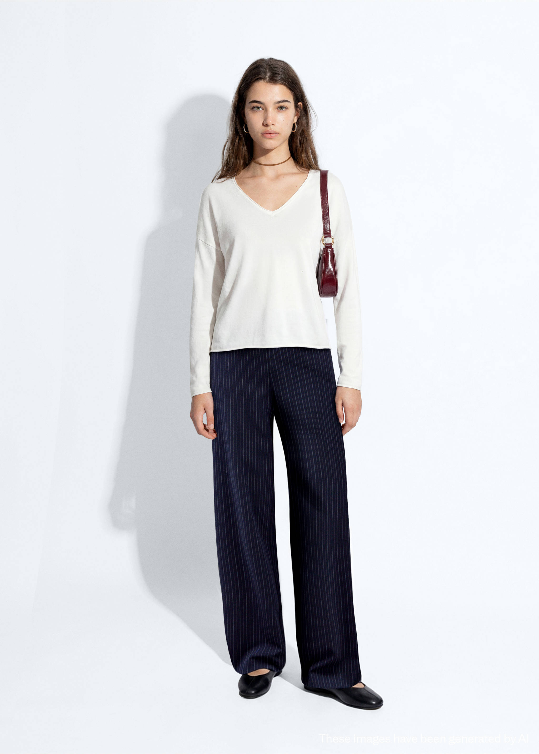 V-neck knit sweater - General plane, White. Ref: 37023294-00.
