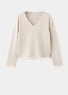 V-neck jumper with contrast trims — Sand 3