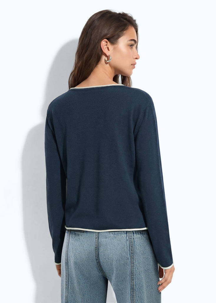V-neck jumper with contrast trims — Navy