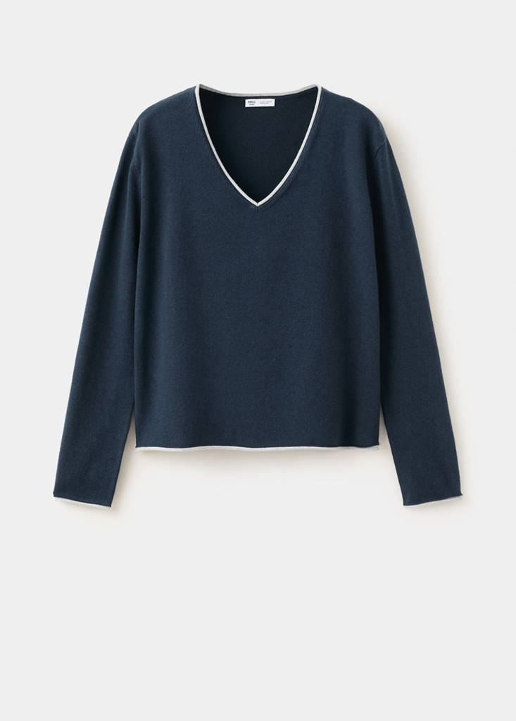 V-neck jumper with contrast trims — Navy