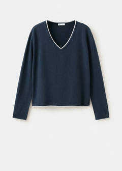 V-neck jumper with contrast trims — Navy 3