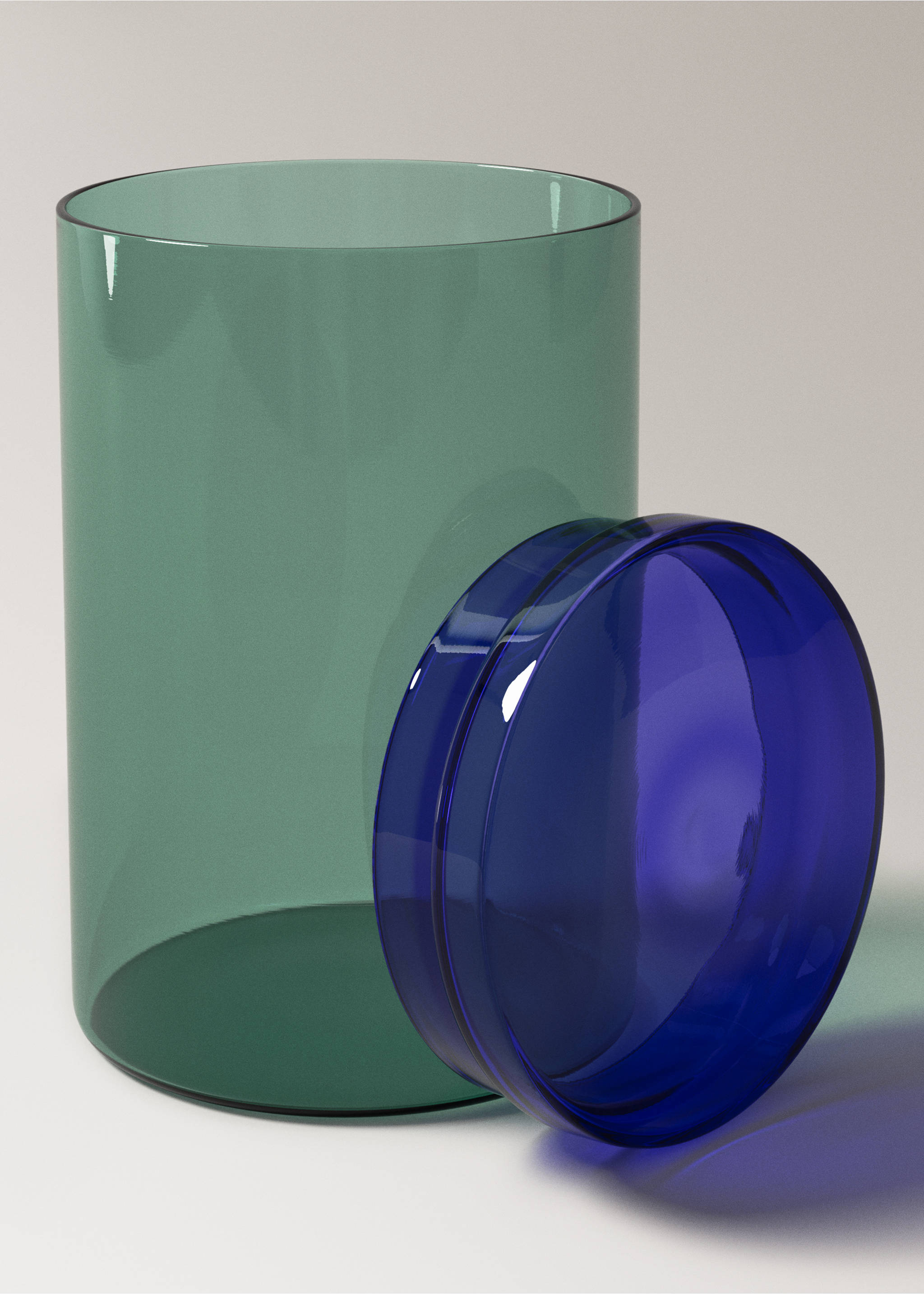 Two-tone glass jar - Details of the article 1, Petrol Blue. Ref: 37023299-00.