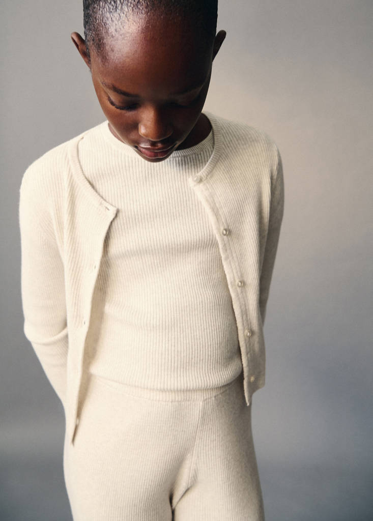Fine-knit cotton cardigan — Beige