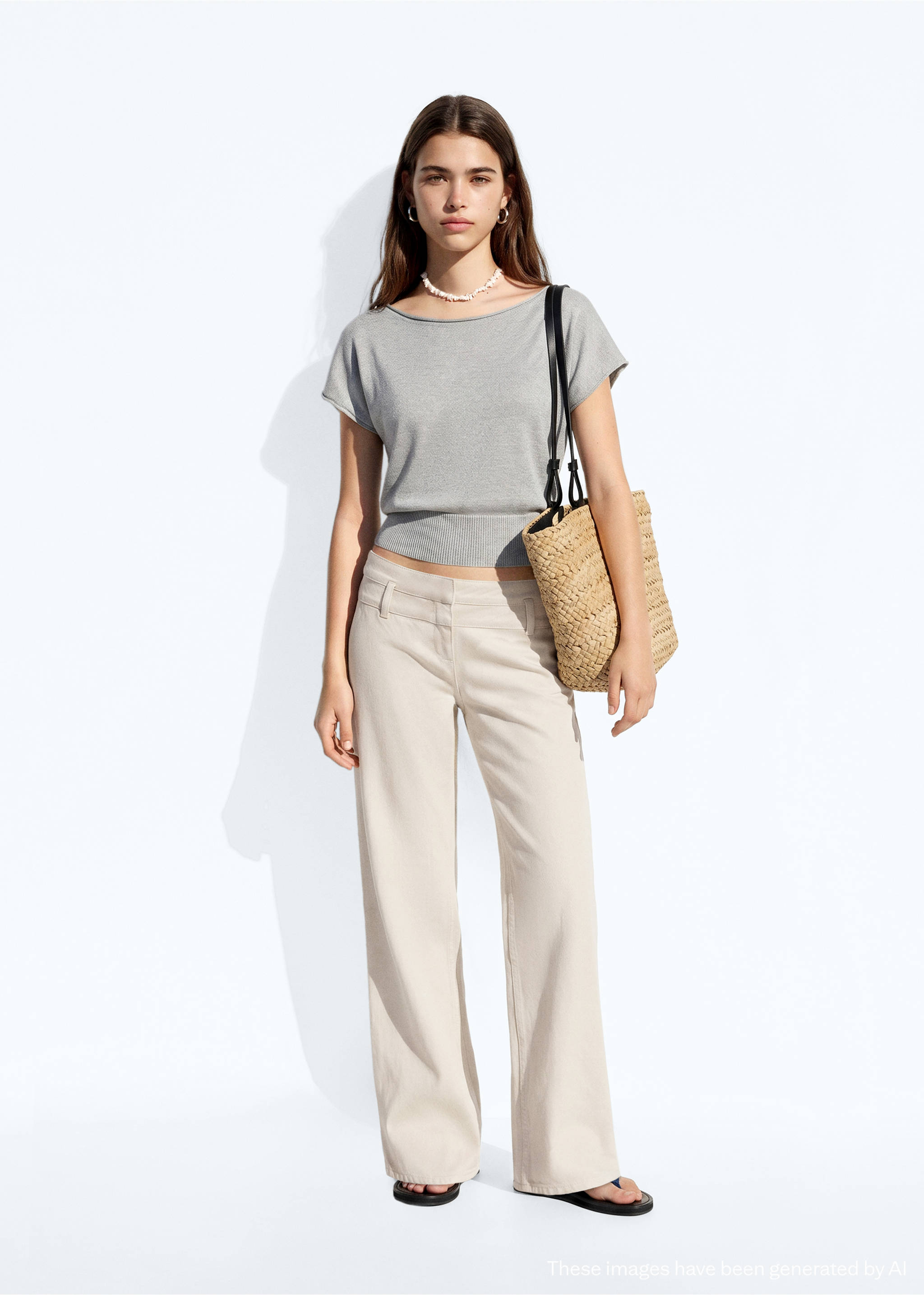 Double-waist straight jeans - General plane, Sand. Ref: 37023302-00.