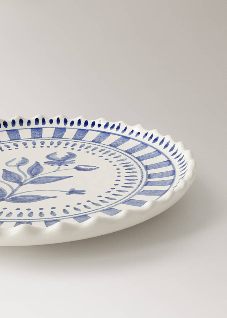 Hand-painted stoneware dessert plate — Sky Blue