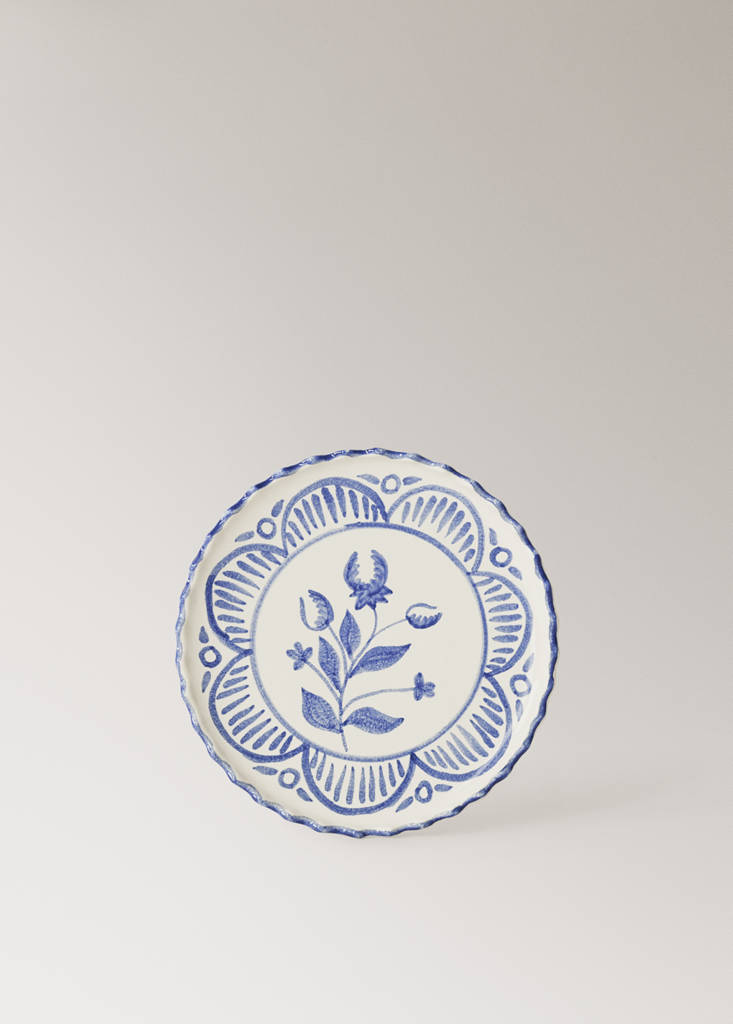Hand-painted stoneware dessert plate — Blue