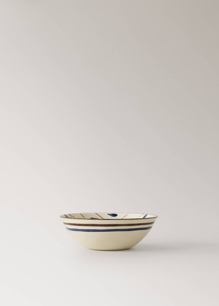 Stoneware bowl with hand-painted design — Vibrant blue