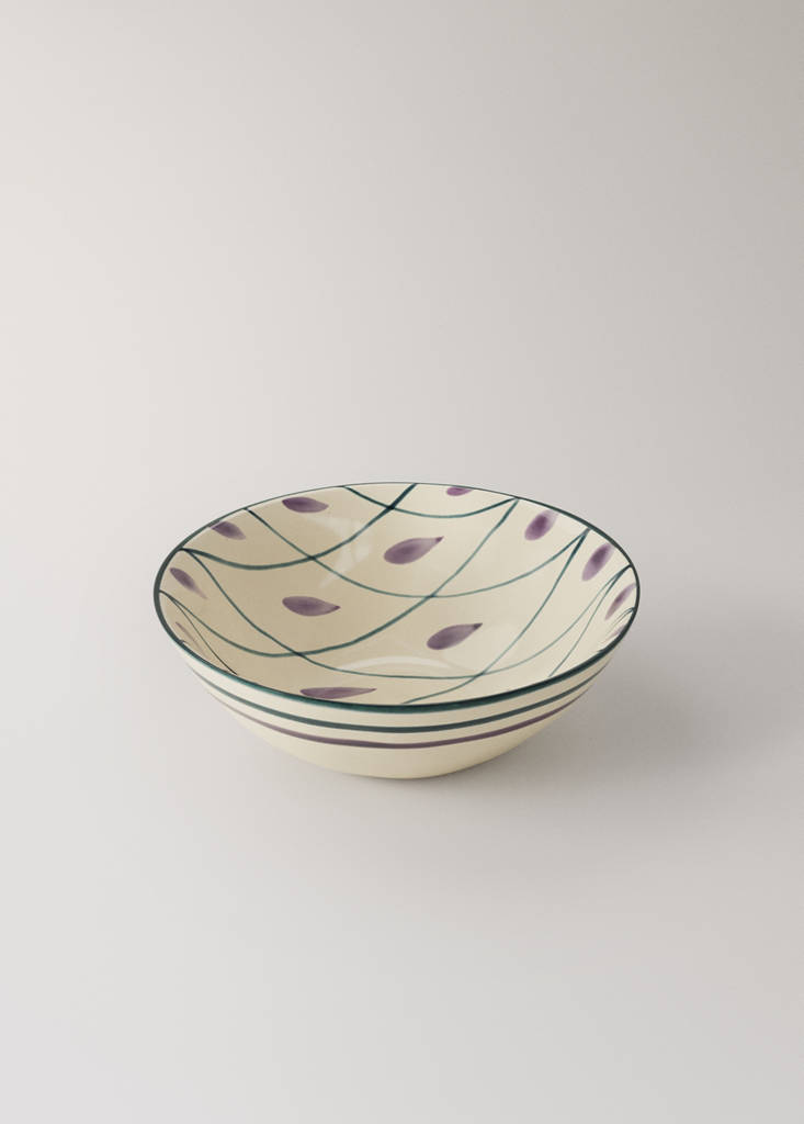 Stoneware bowl with hand-painted design — Petrol Blue