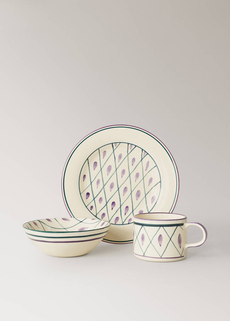 Stoneware bowl with hand-painted design — Petrol Blue