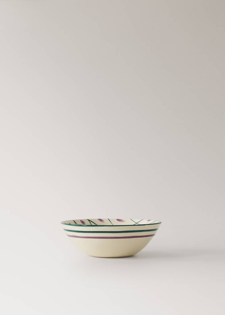 Stoneware bowl with hand-painted design — Petrol Blue