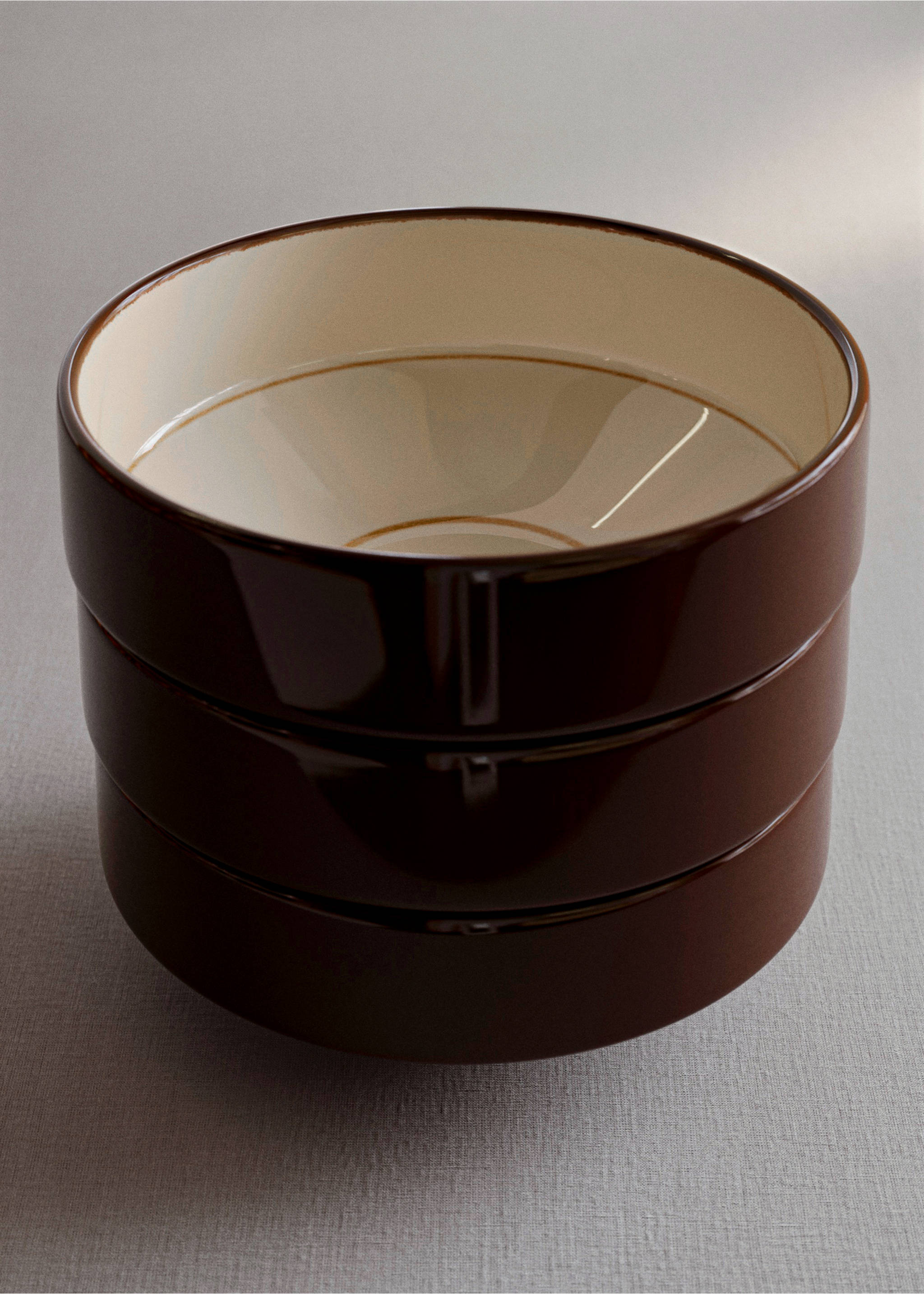 Hand-painted gres bowl - General plane, Chocolate. Ref: 37023312-00.