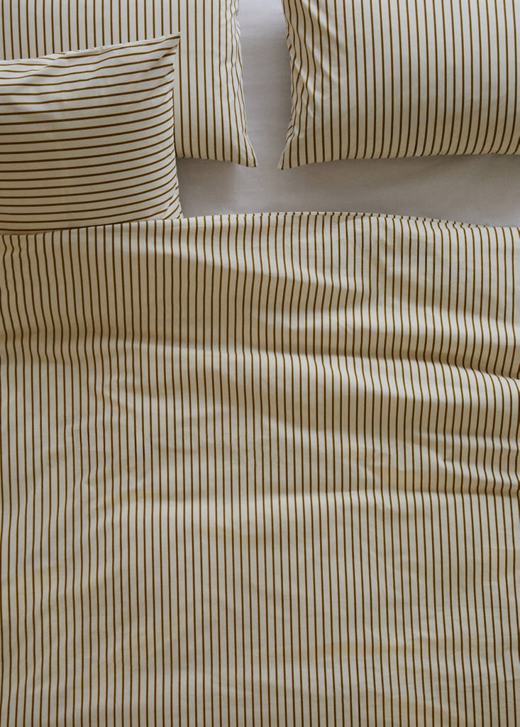 Percale cotton striped duvet cover for a 90 cm bed — Ochre