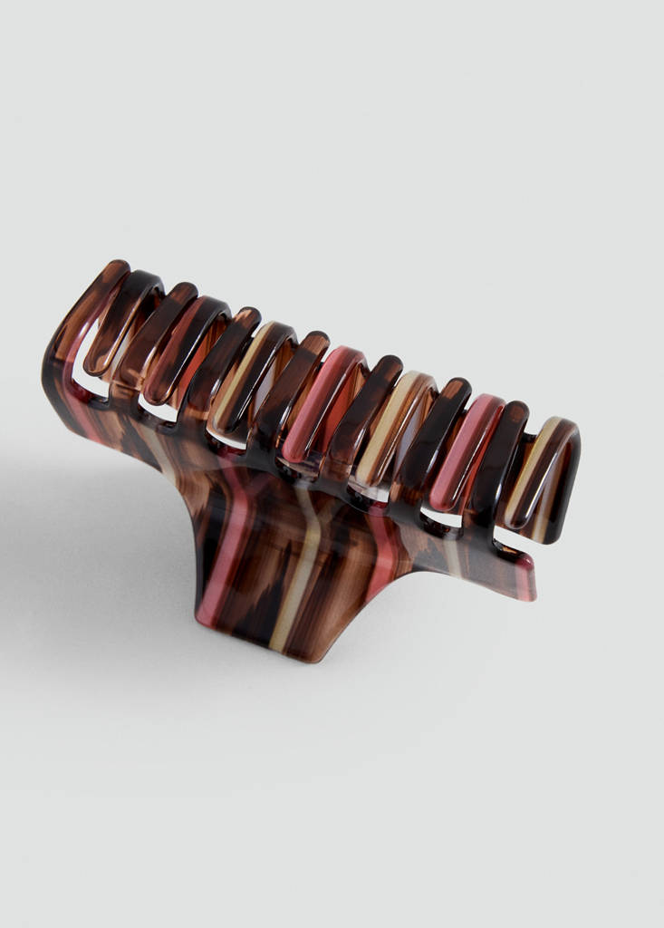 Two-tone striped hair clip — Brown