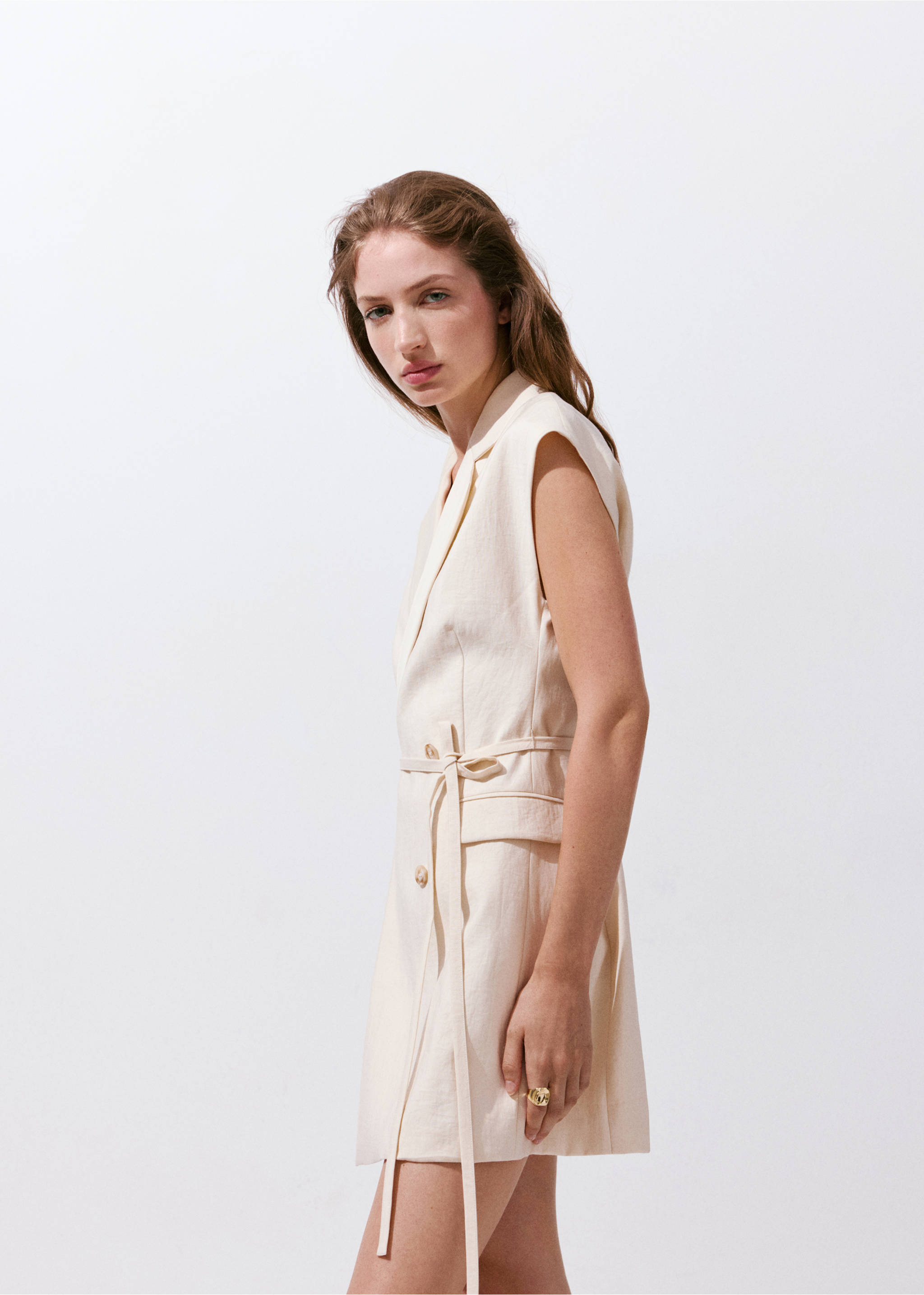 Short wrap dress - Medium plane, Ecru. Ref: 37023860-00.