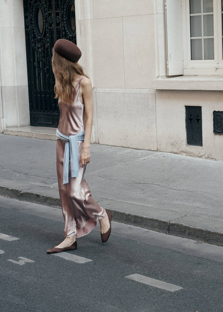 Satin dress with creased effect — Pastel Pink