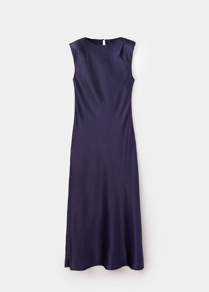 Satin dress with shoulder pads — Night Blue