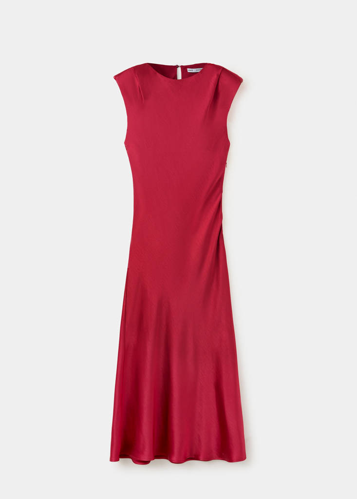 Satin dress with shoulder pads — Red