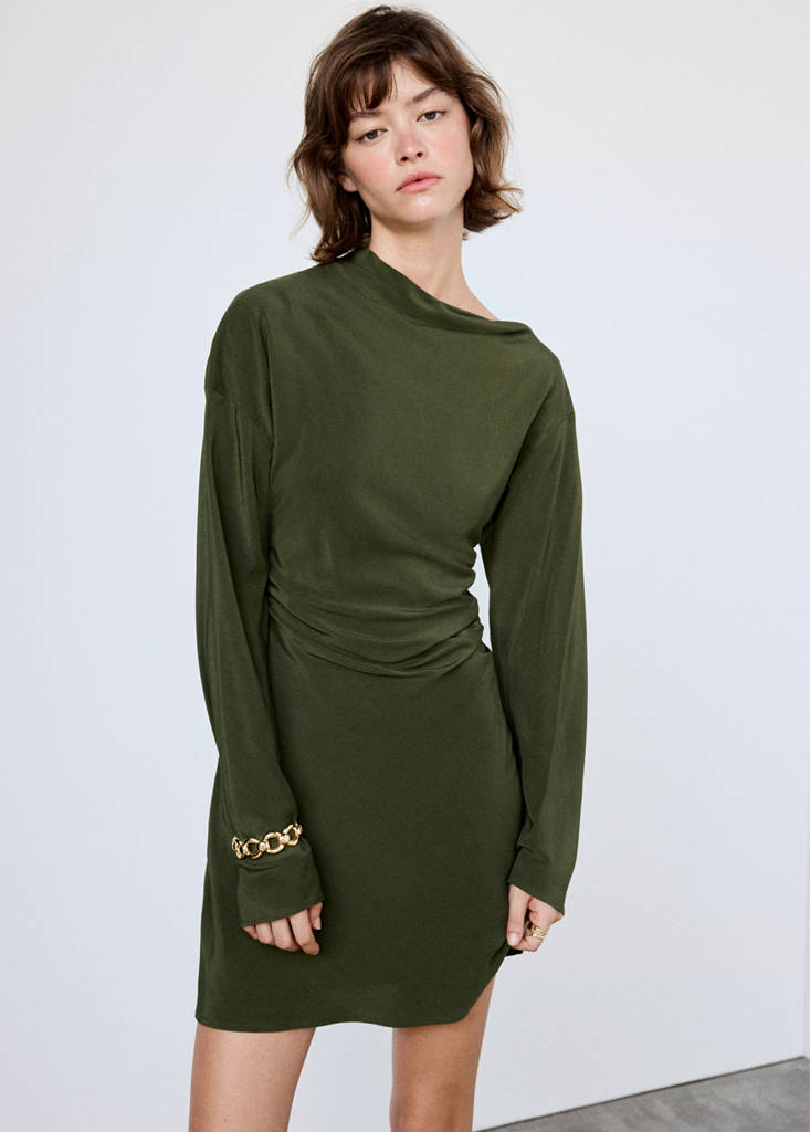 Boat-Neck Ruched Dress