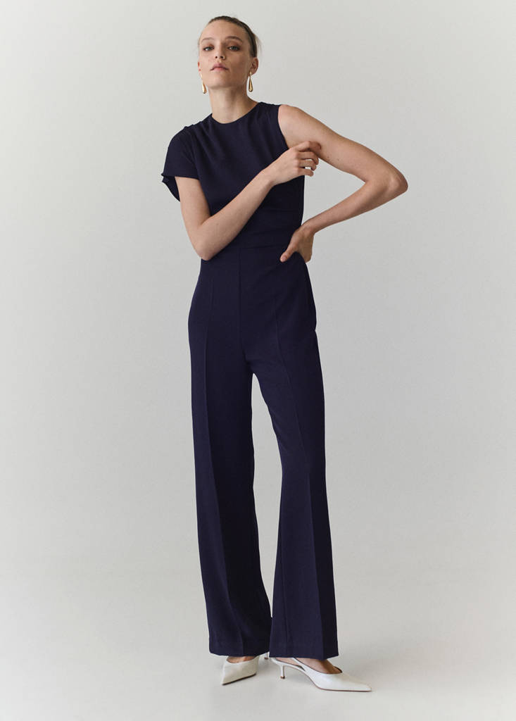 Long jumpsuit with asymmetrical sleeves — Blue