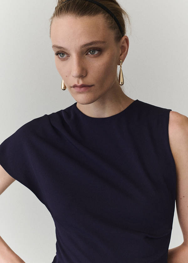 Long jumpsuit with asymmetrical sleeves — Blue