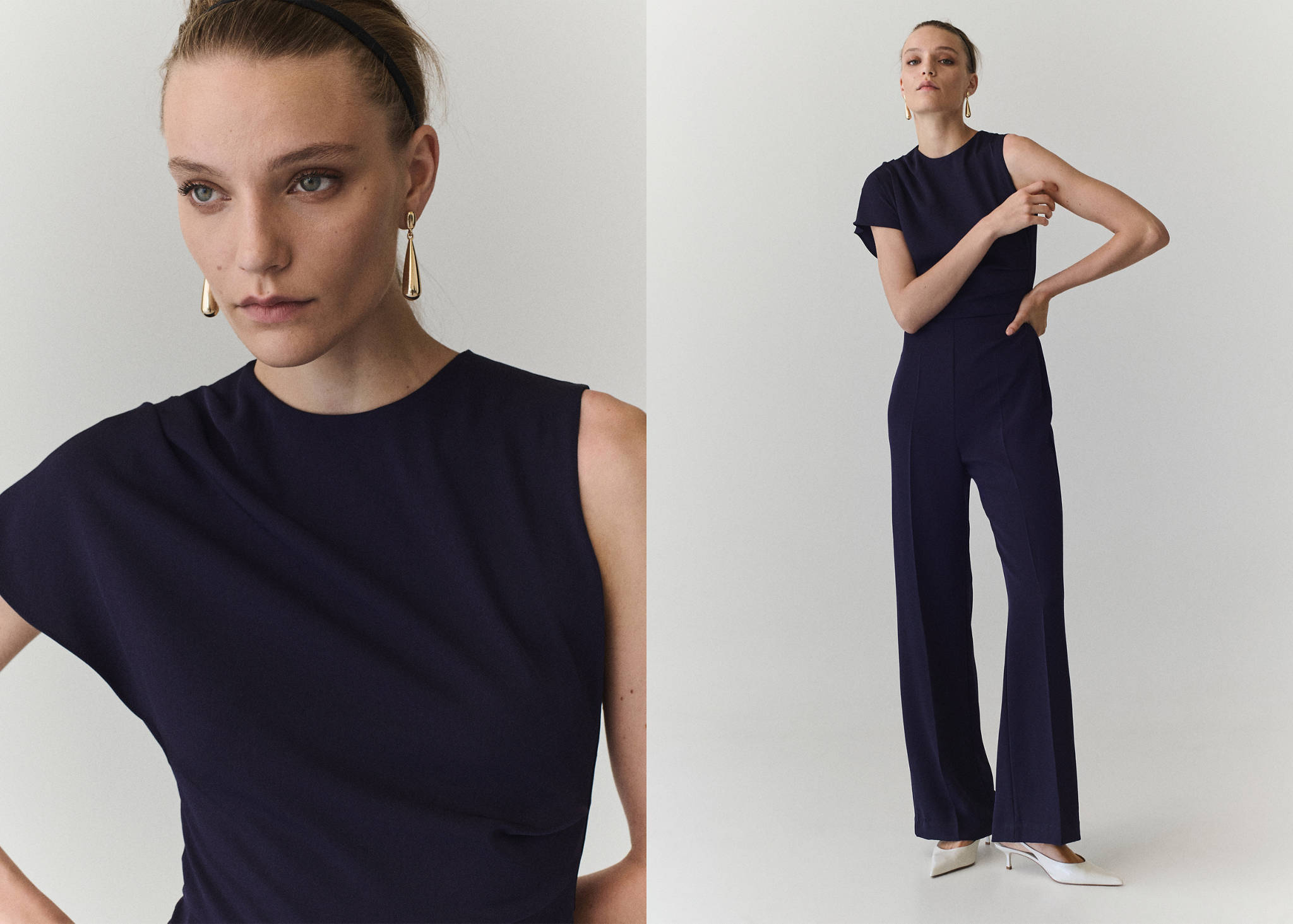 Long jumpsuit with asymmetrical sleeves - Panoramic plane