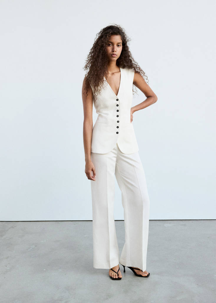 Linen playsuit with buttons — Off White