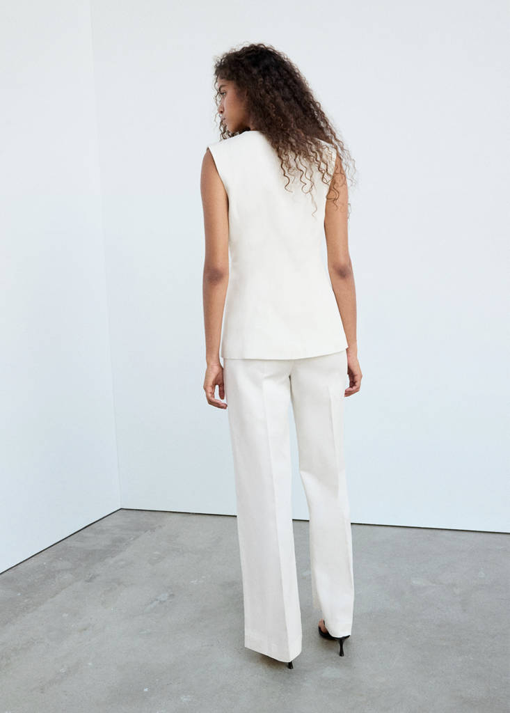Linen playsuit with buttons — Off White