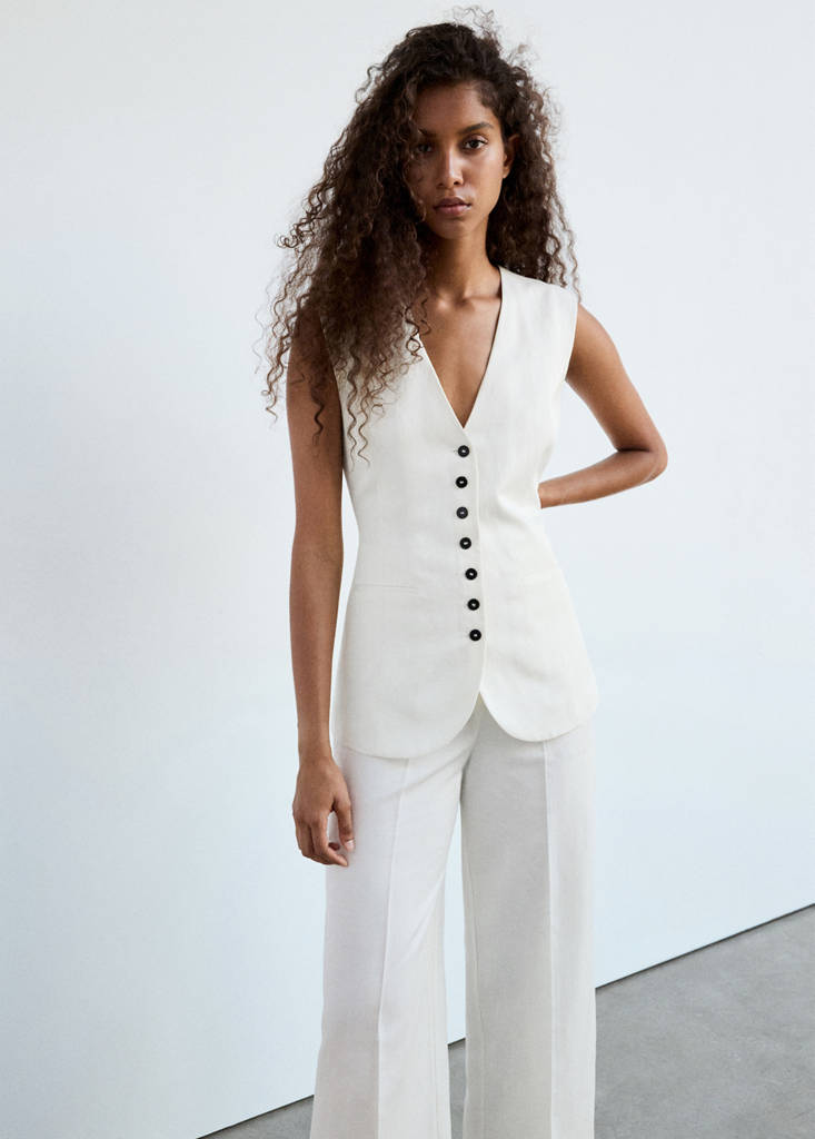 Linen playsuit with buttons — Off White