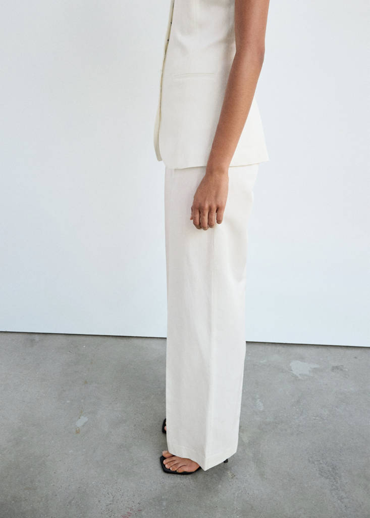 Linen playsuit with buttons — Off White