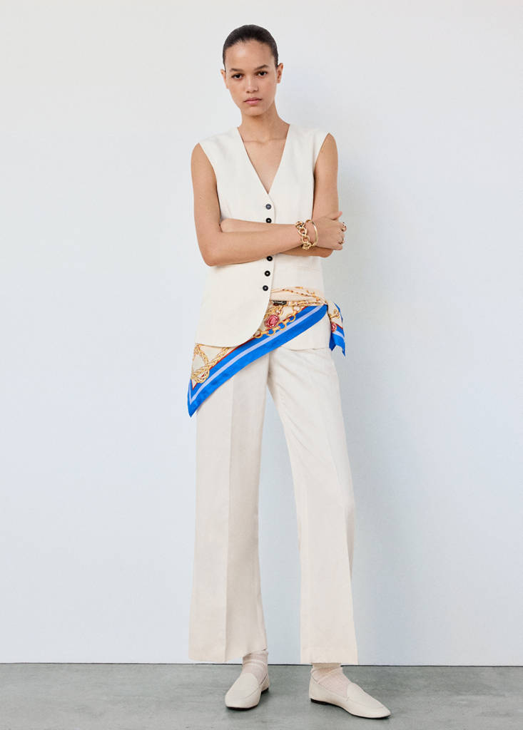 Linen playsuit with buttons — Off White