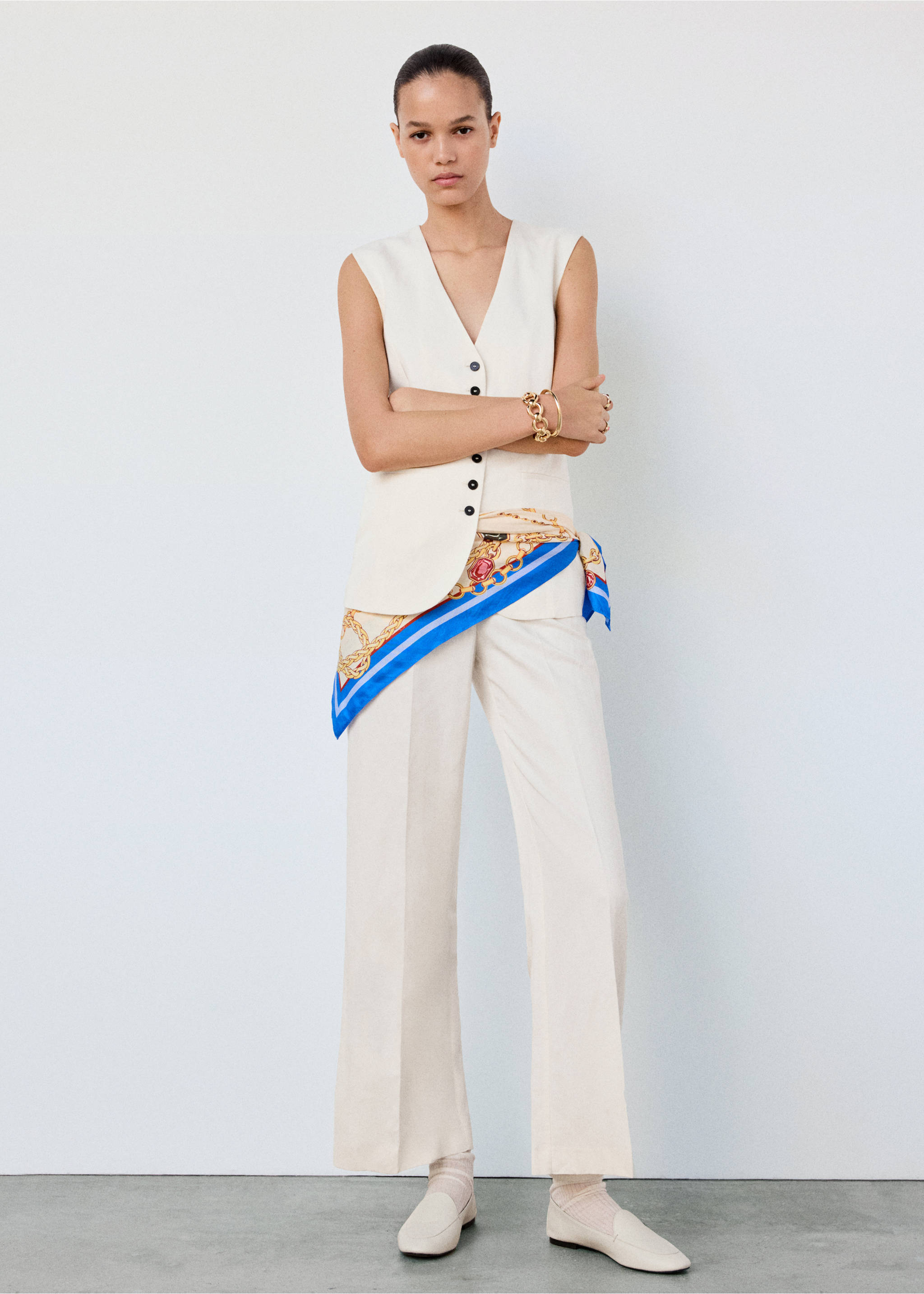 Linen playsuit with buttons - General plane, Off White. Ref: 37023875-01.