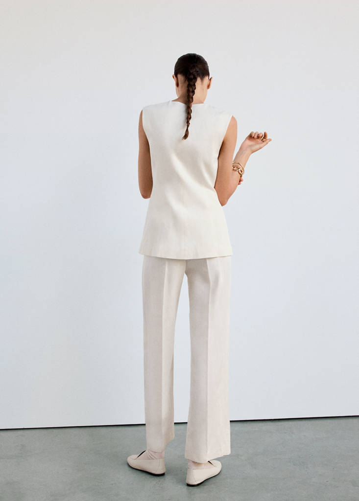 Linen playsuit with buttons — Off White