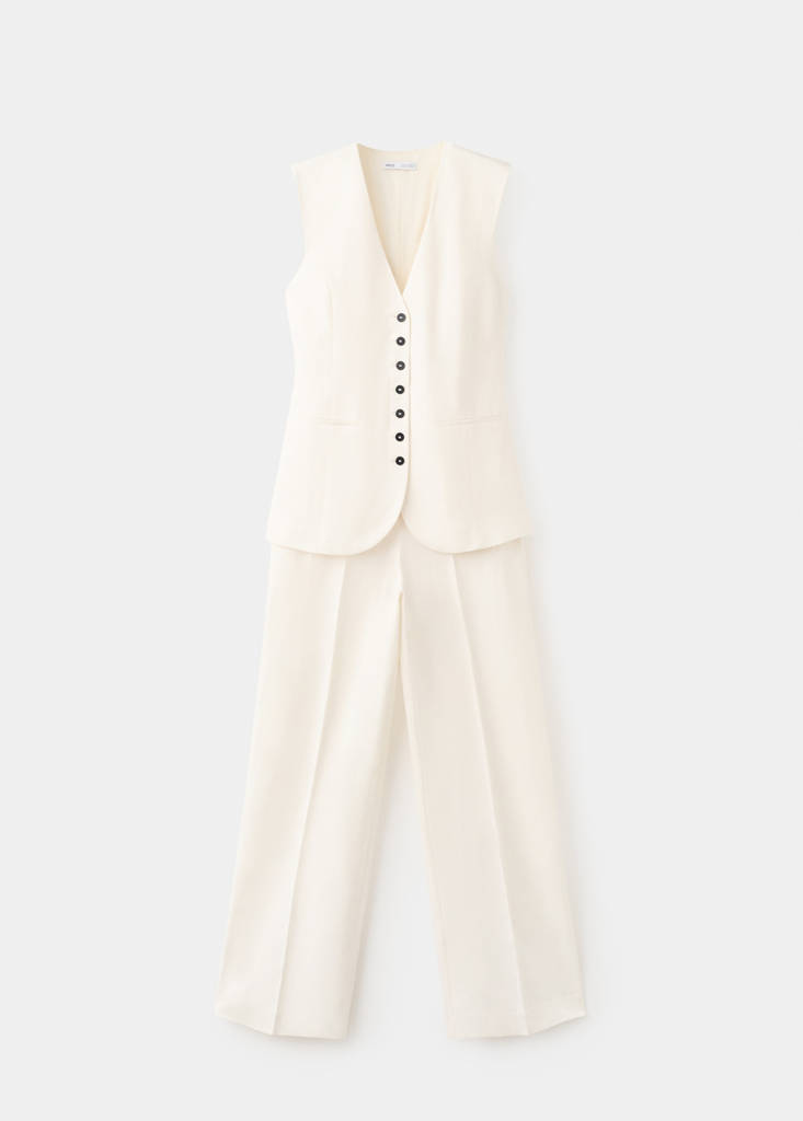 Linen playsuit with buttons — Off White