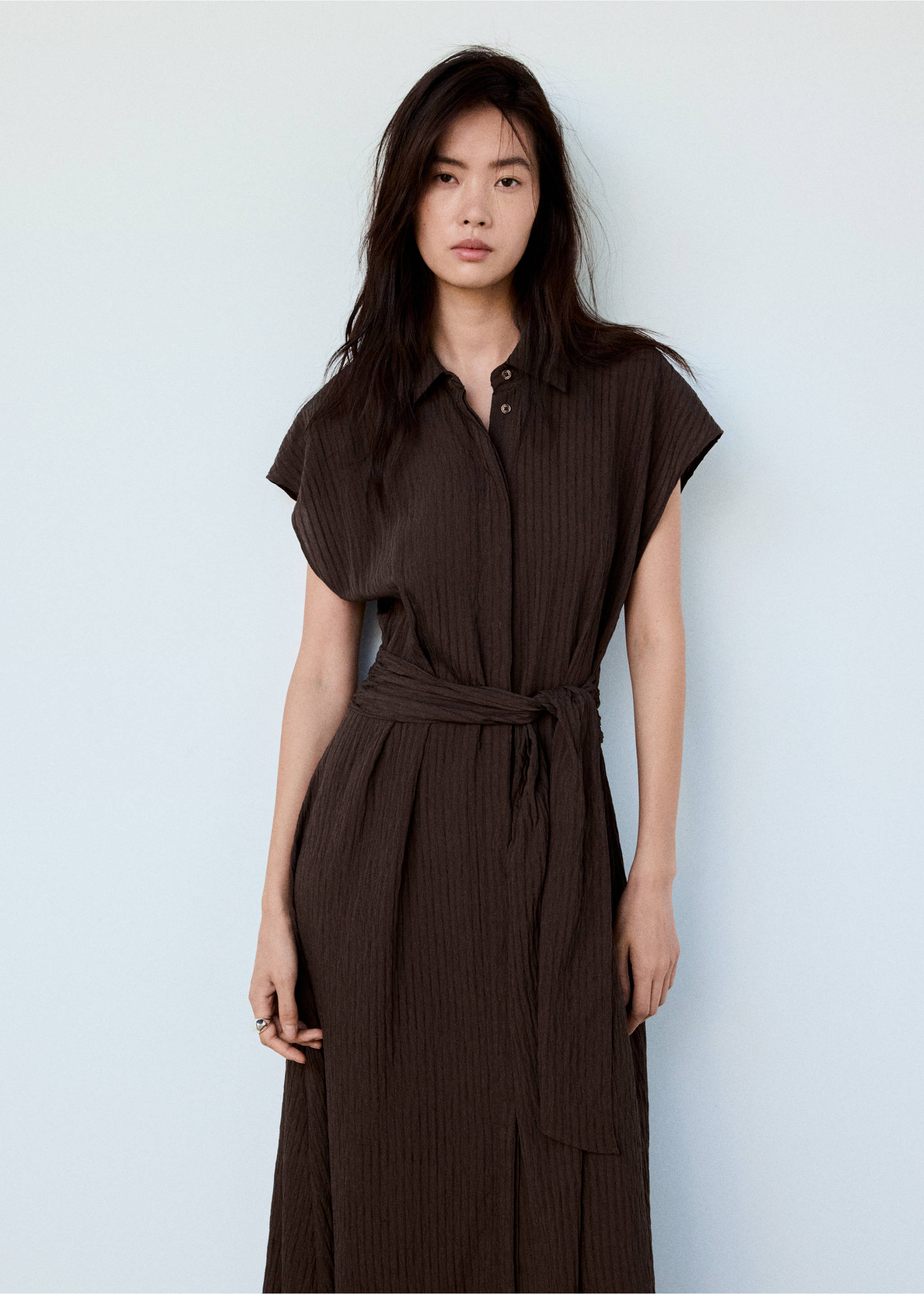 Belt shirt dress - Medium plane, Brown. Ref: 37023878-00.