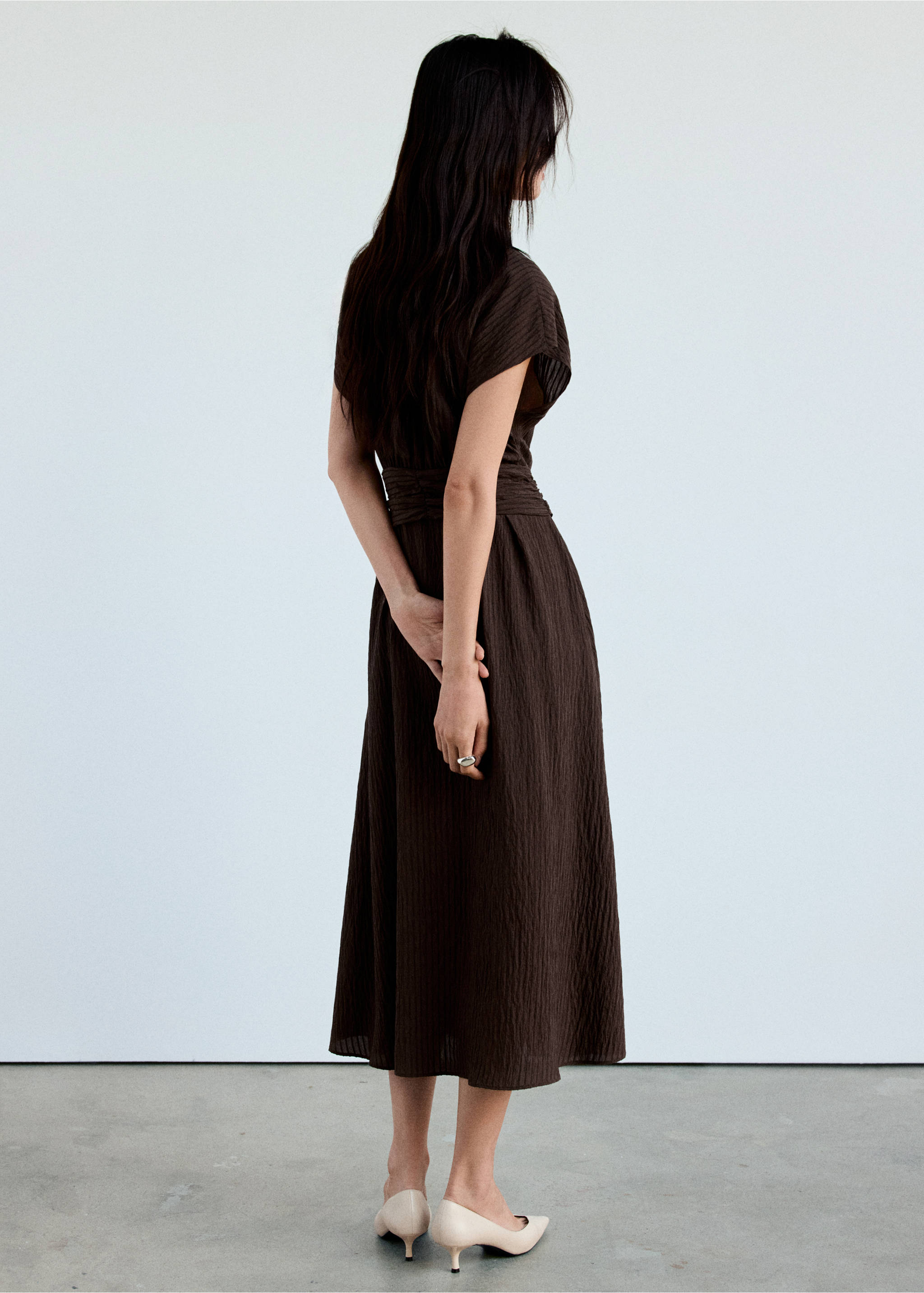 Belt shirt dress - Reverse of the article, Brown. Ref: 37023878-00.