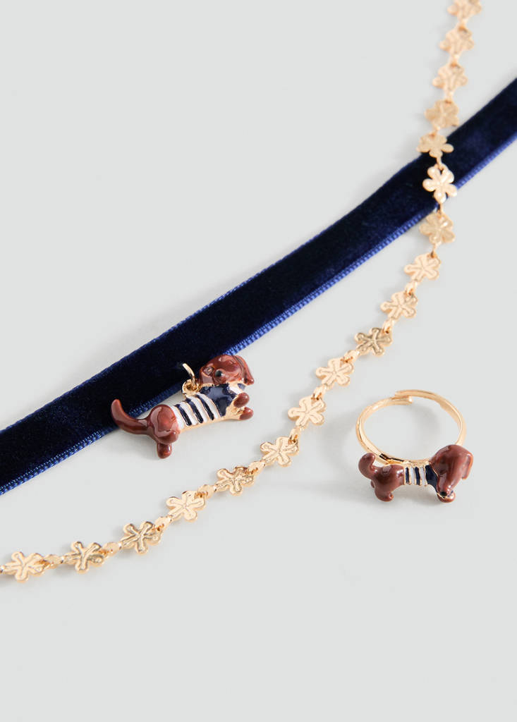 Pack of dog necklaces and ring — Gold