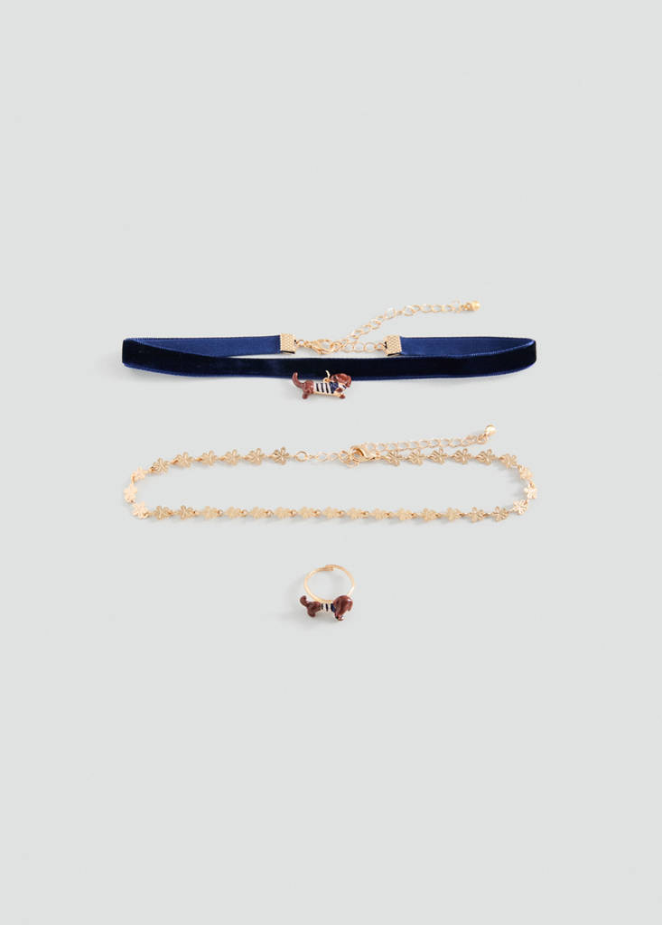 Pack of dog necklaces and ring — Gold