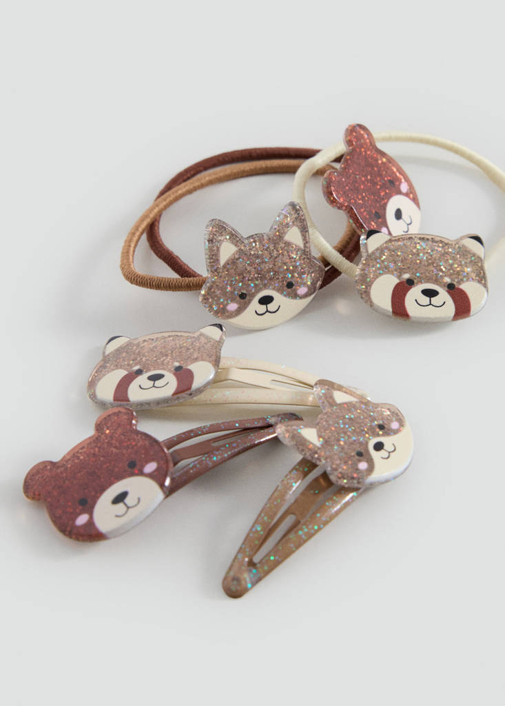 Pack of hair elastics and clips — Brown