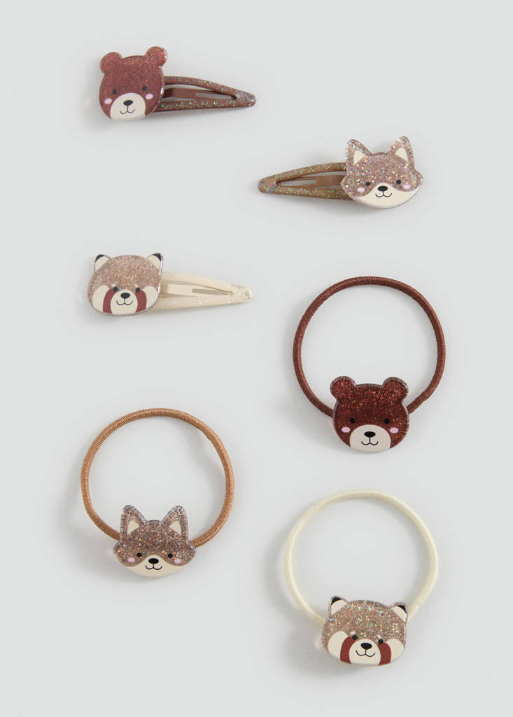 Pack of hair elastics and clips — Brown