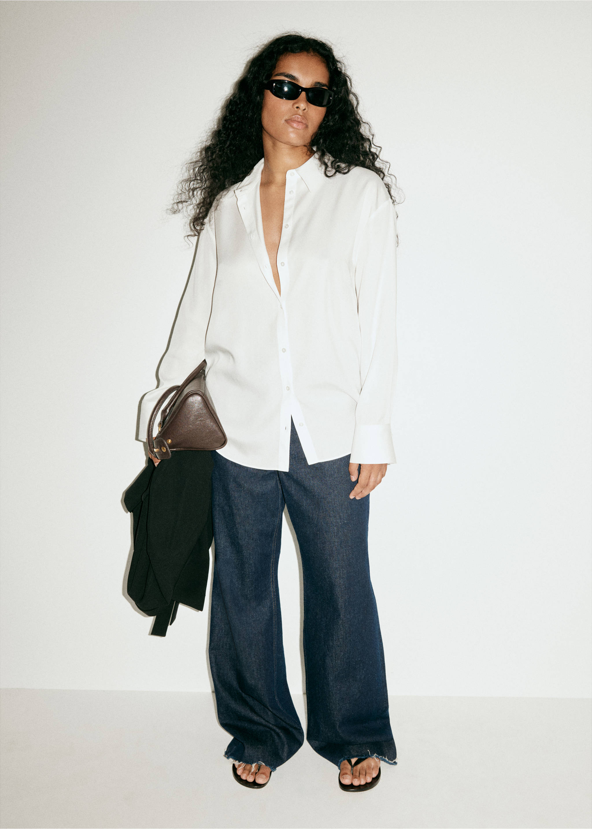 Straight lyocell shirt - Details of the article 3, Off White. Ref: 37024070-00.