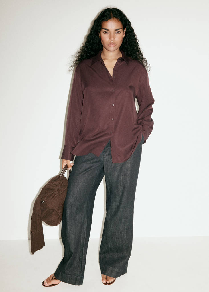 Straight lyocell shirt — Brown