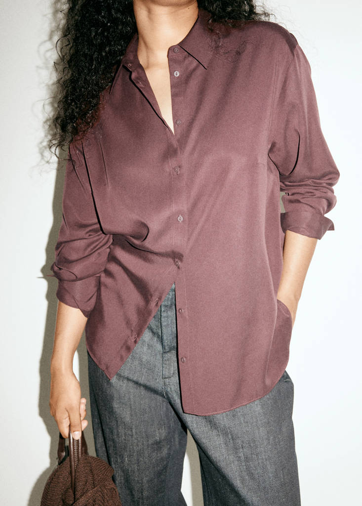 Straight lyocell shirt — Brown